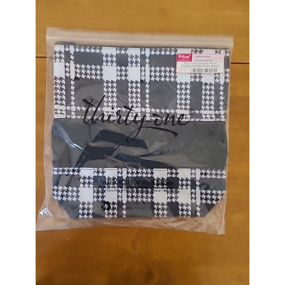 Thirty One / Size Up Expandable Pouch / Houndstooth Plaid NEW
